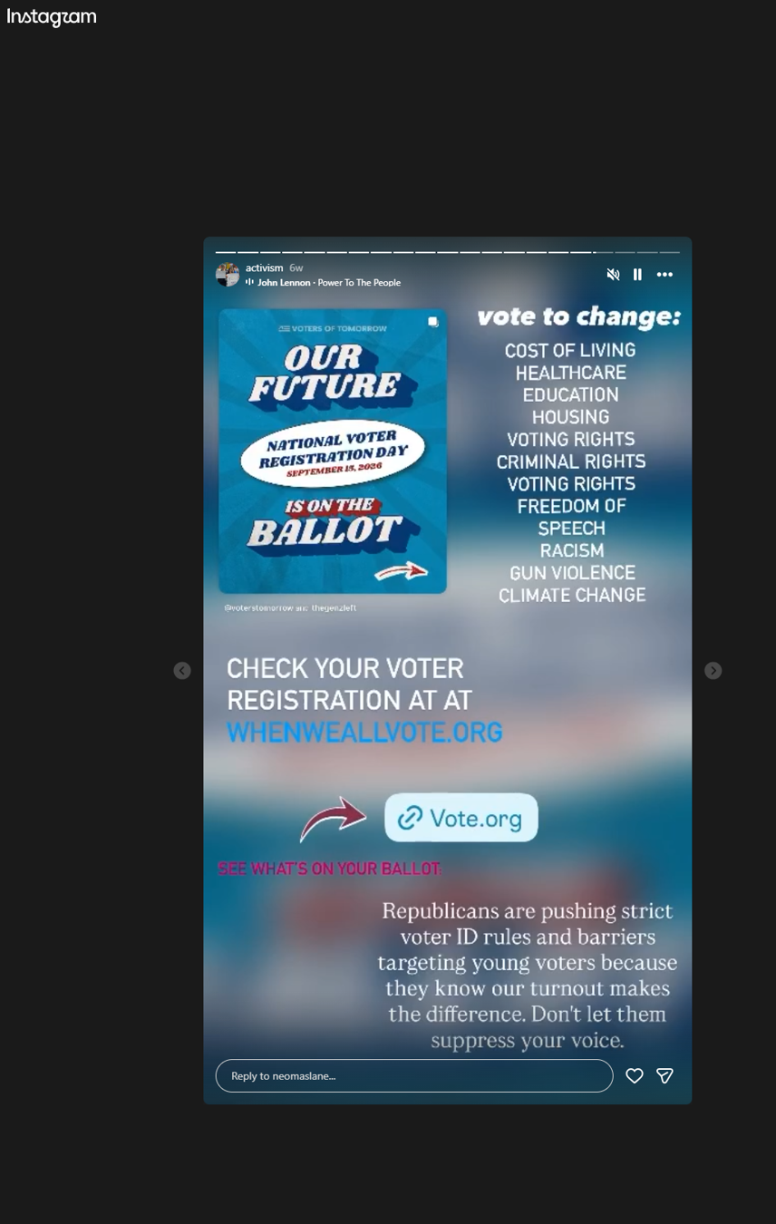 Instagram post about voter registration and voting rights
